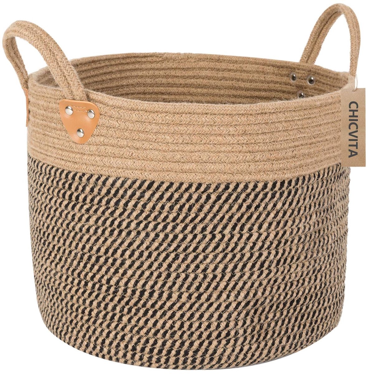 SnelShoppen - Grote jute mand geweven opbergmand met handgrepen - Natuurlijke jute wasmand voor speelgoed, handdoeken en dekens - 35,5 cm x 35,5 cm x