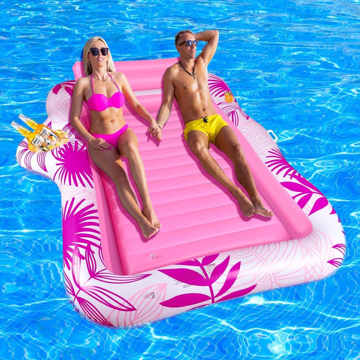 Luchtbed Dubbel - Watermat Zwembad - Ontspannen Zomer - Met Hoofdsteun - 210x150 cm - Roze