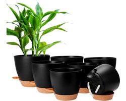 SnelShoppen - CSYY Bloempot Set van 7 Stuks, Kunststof, Met Irrigatiesysteem, Zelfbewatering, Decoratieve Sierpotten Met Onderzetter, Geschikt Voor Bi