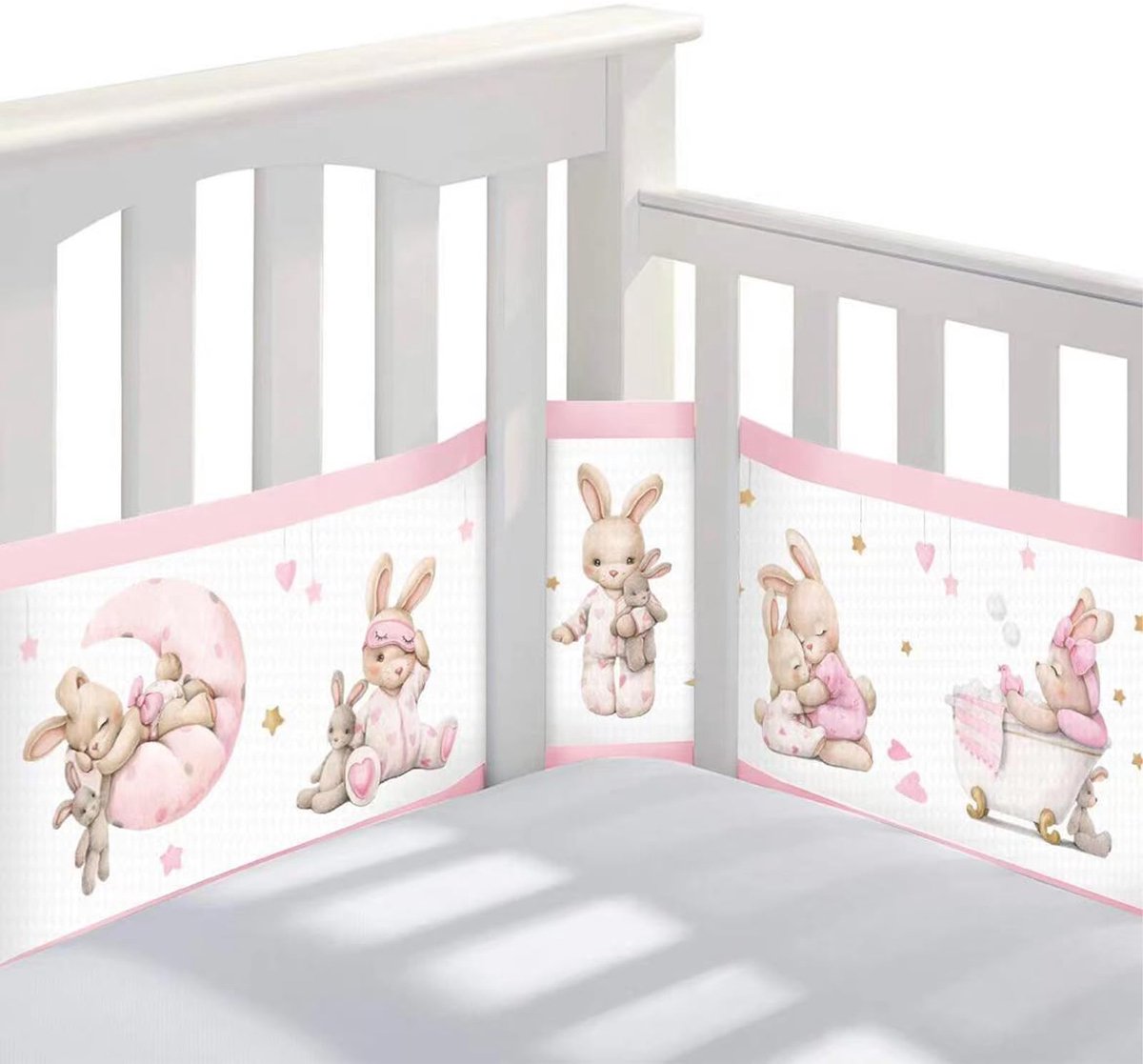 SnelShoppen - Guyisile Babynestje 2 stuks Bumper Ademend Mesh Luchtcirculatie 340 cm x 30 cm + 160 cm x 30 cm Verstelbaar Afneembaar Wasbaar Babybesch