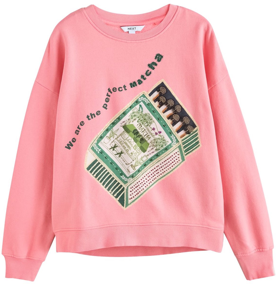 Next - Dames - Sweatshirt met Beaded Matcha-print - Roze