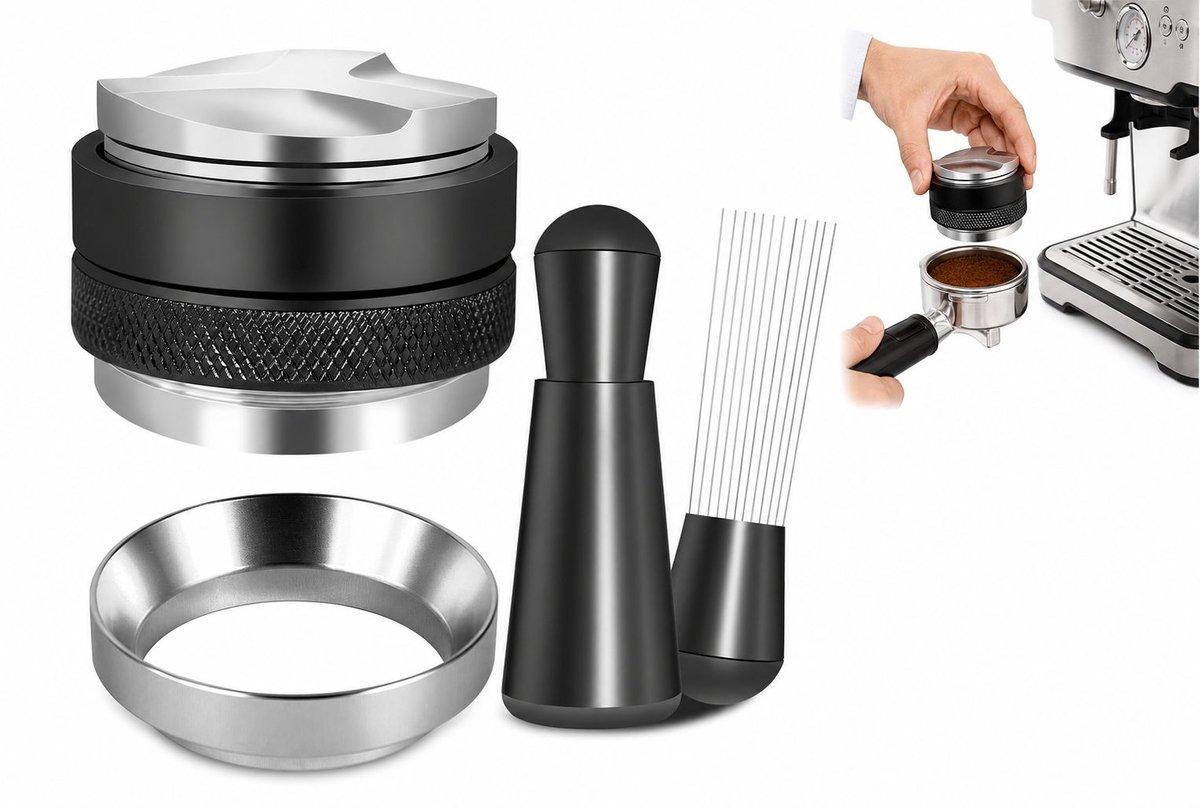 VHV - Espresso Accessoires 58 mm - 2-in-1 Koffieverdeler en Tamper met Magnetische Doseertrechter - Voor Portafilter