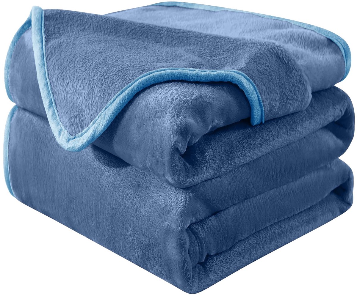 SnelShoppen - Fleece Deken 230 x 270 cm - Zachte Fluwelen Pluche Beddeken - Warm en Gezellig als Sprei - Gewassen Blauw - Ideaal voor Thuis, Camping e