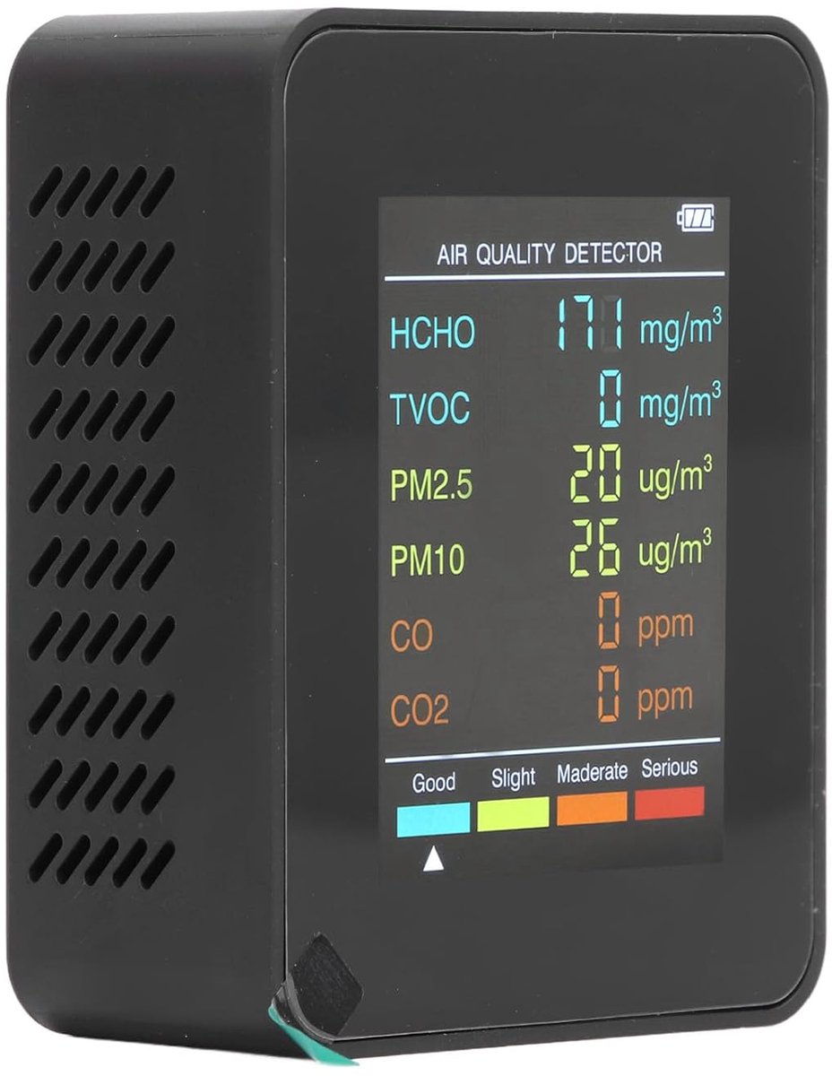 SnelShoppen - CO2-monitor Draagbare Binnenluchtkwaliteitsmeter met LCD-scherm, Achtergrondverlichting, CO2, TVOC, HCHO, PM2.5 en PM10-tester met Wekke