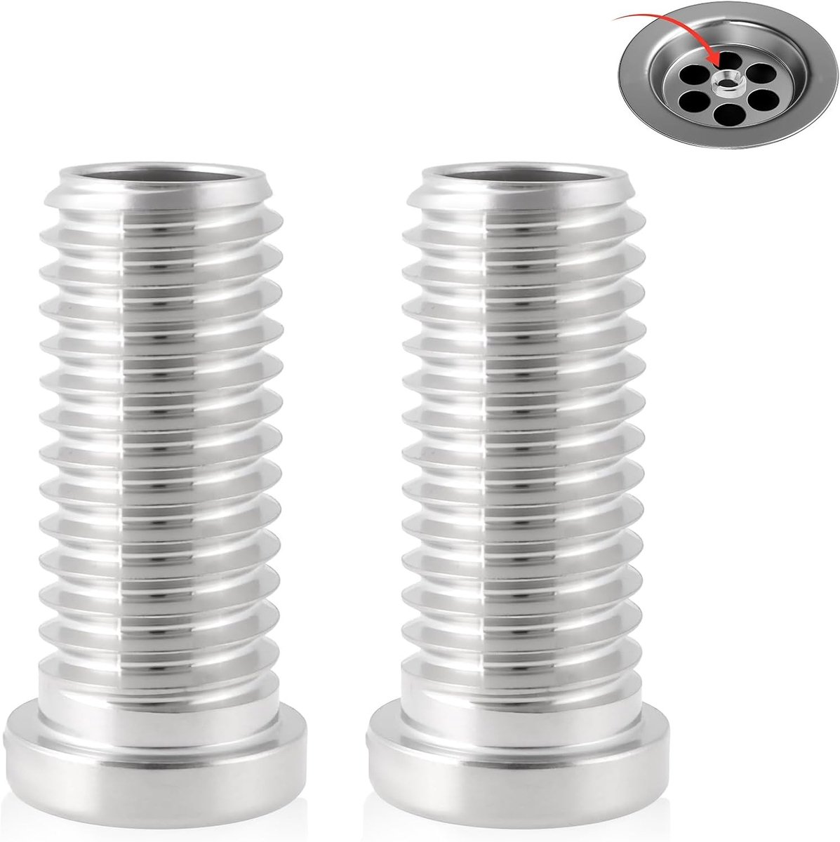Set van 2 Rvs Holle Schroeven voor Afvoerplug, Betrouwbare Afdichting voor Keuken- en Barafvoeren, 30mm