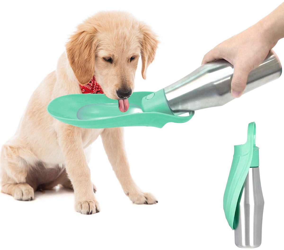 SnelShoppen - Waterfles voor honden 750 ml, roestvrij staal, lekvrije draagbare drinkfles voor huisdieren, hondenwaterdispenser voor wandelen, kampere