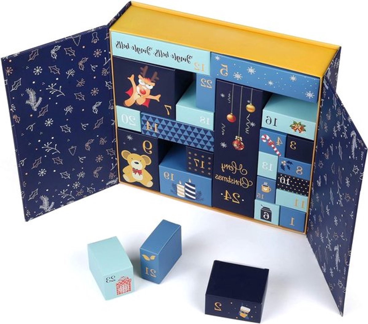 Kerstcadeau set met 24 papieren dozen, adventskalender en feestelijke cadeauverpakking voor een magische decembermaand