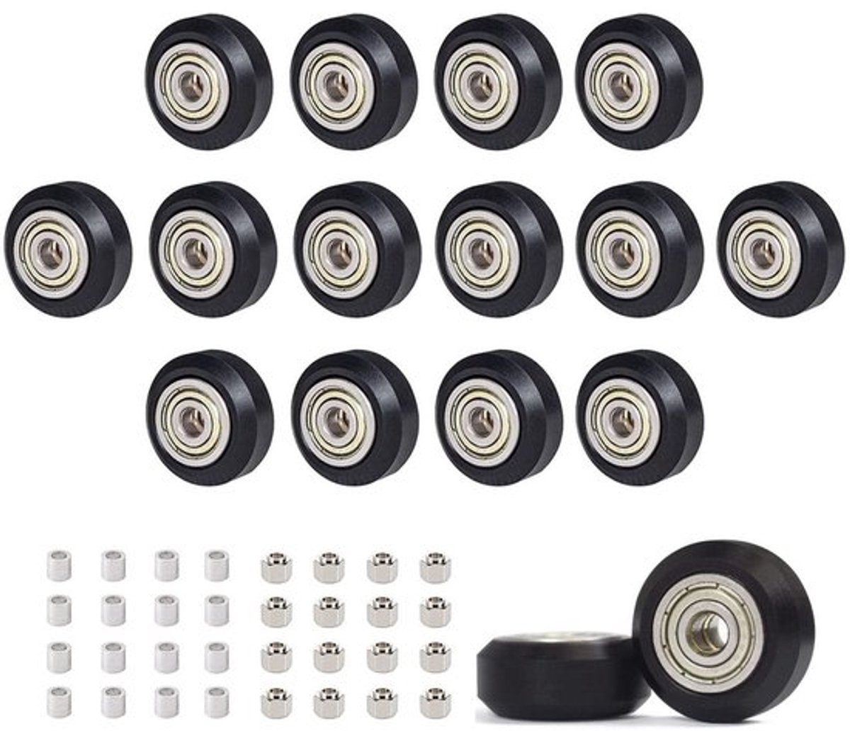 3D-printerrolset 16-delig - 625 zz POM katrol - Aluminium Zuilen - Excenterzuilen - Hoogwaardige materialen - Buitendiameter 24 mm