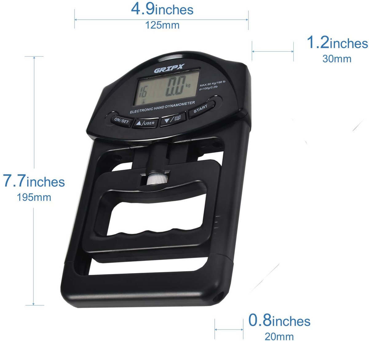 SnelShoppen - Digitale Handdynamometer Grip Sterkte Meetmeter - Elektronische Handgreep Vermogen 180 lbs/90 kg - Automatische Opname - Zwart