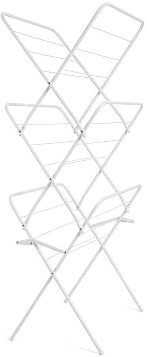 SnelShoppen - Verticaal droogrek voor binnen en buiten, opvouwbaar, roestvrij staal, antislip, met beenvergrendeling, 61 x 138 x 44,5 cm, wit