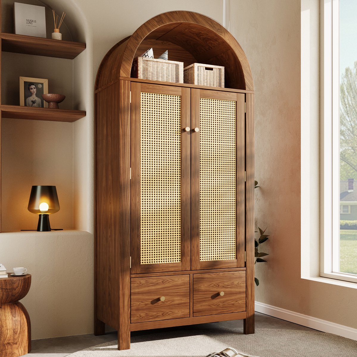 COVREO Kledingkast 78x45x181 cm walnoot, MDF met 2 lades en kledingstang