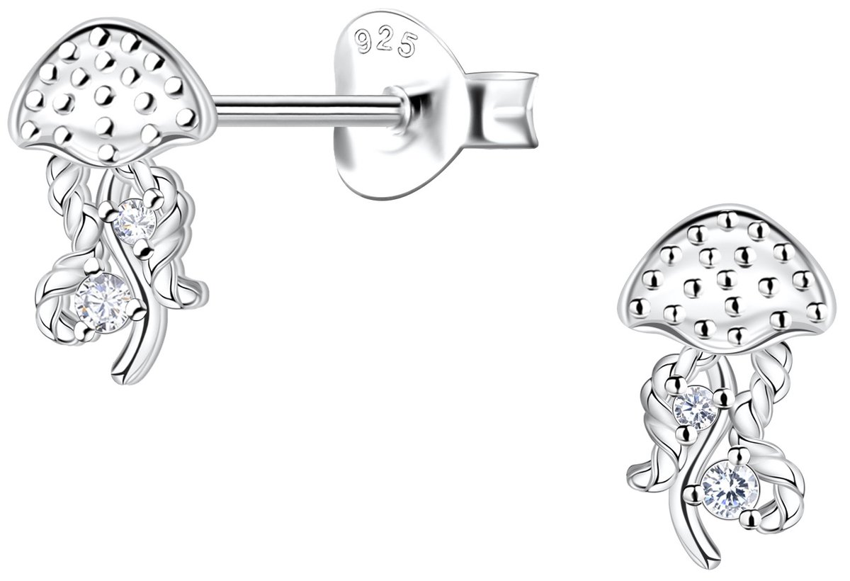 Joy|S - Zilveren kwal oorbellen - 6 x 9 mm - zirkonia - gepolijst - sterling zilver 925 - jellyfish - vis - zeedier / oceaan oorknoppen