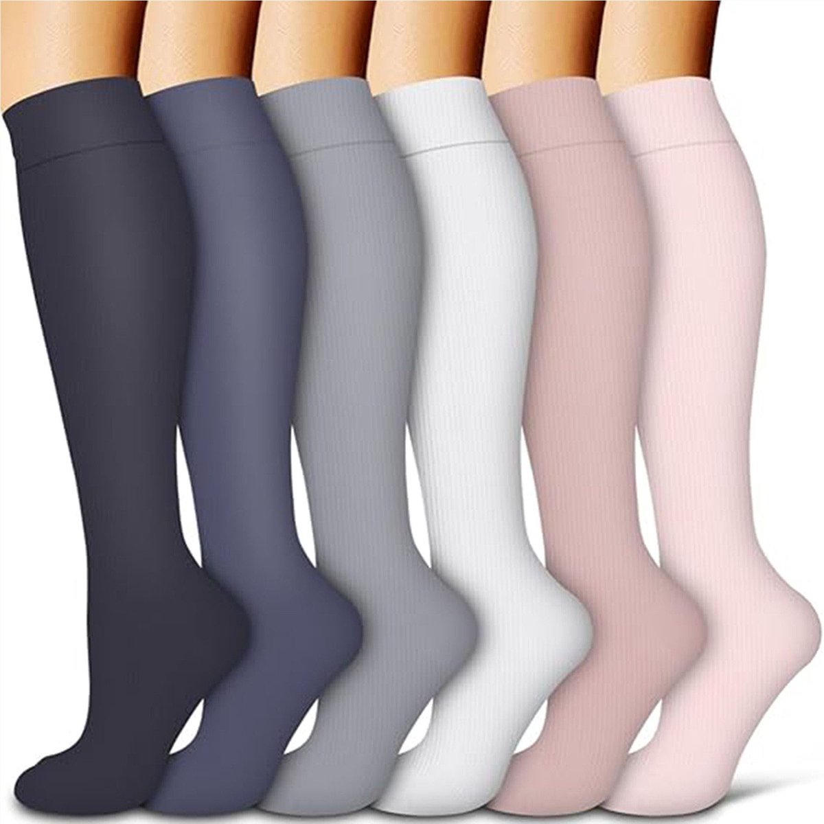 Compressiekousen 6 paar - 15-30 mmHg compressiekousen - compressiekousen vliegen dames - hardlopen en fitness - sport - wielrennen - verpleegkundigen en zwangerschap - Kleurrijke steunkousen met graduele compressie