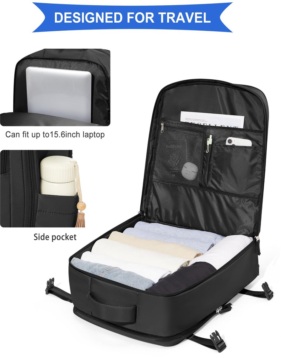 SnelShoppen - SZLX Ryanair Handbagage Tassen Onder de Stoel, Easyjet Rugzak 45x36x20, Travel Tas met Waterfles Houder, Cabin Formaat voor 15,6 Inch La