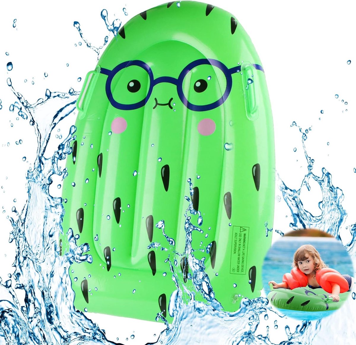 Surfplank, opblaasbaar luchtmatras, kindersurfplank, golfruiter, opblaasbaar bodyboard met handgrepen, voor kinderen van 3-14 jaar, 85 x 62 cm, kiwi