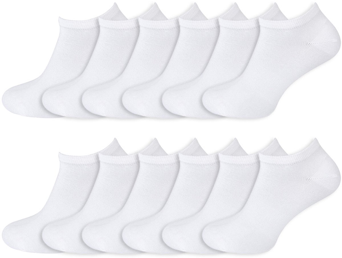 12 Paar - Basset - Sneakersokken - Bamboe - Wit - Unisex - Maat: 35-38