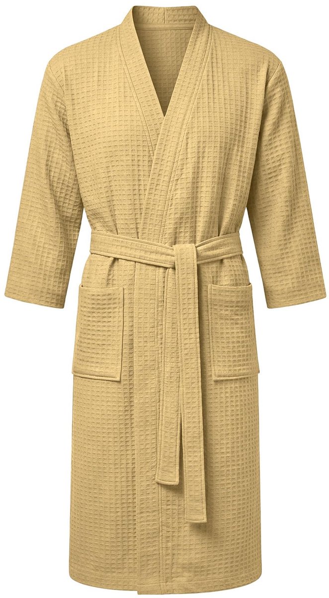 SnelShoppen - Unisex Wafel Badjassen Lichtgewicht Badhanddoek Body Wrap met Zakken - Douche Bad Wrap Spa Hotel L, Linnen Kleur, Ideaal voor Thuis en W