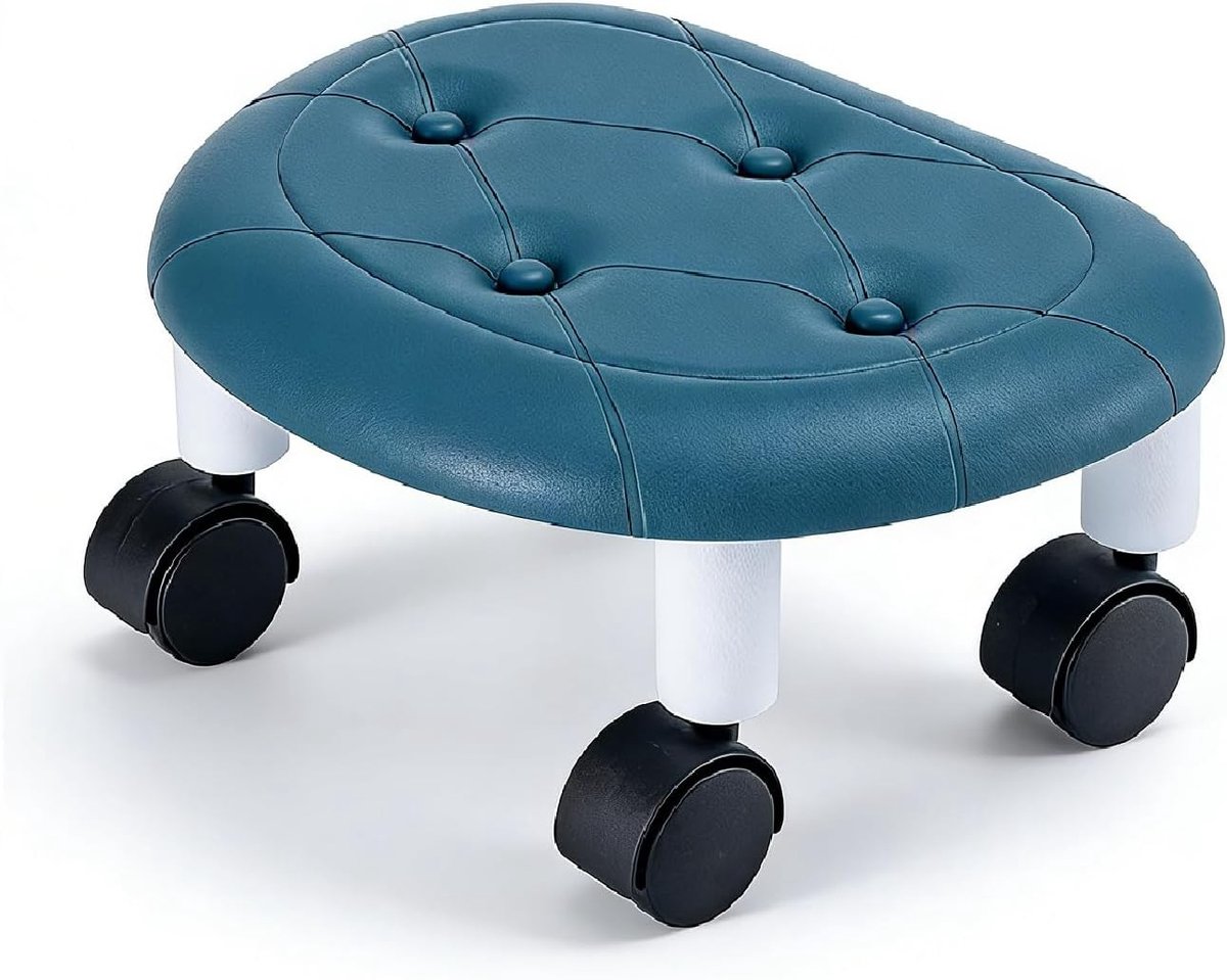 Rolkruk met wielen - Laag rolkrukje - Draaikruk - In Hoogte Verstelbaar - 360°C Draaibaar - Verdikt kussen - Afmetingen: 33,5 x 15 x 26 cm - een flexibele zitoplossing geschikt voor thuis - Blauw