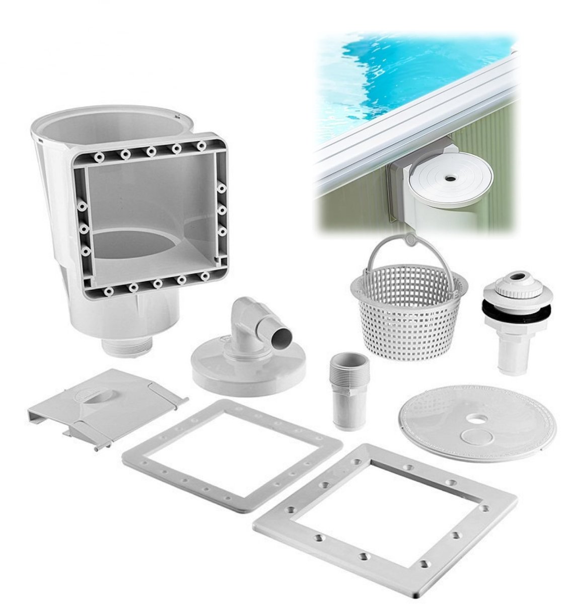 Zwembadskimmer en inspuiter - Zwembadskimmer - ABS-skimmer/filteraccessoire voor wandmontage - Zwembadfiltersysteem, wit