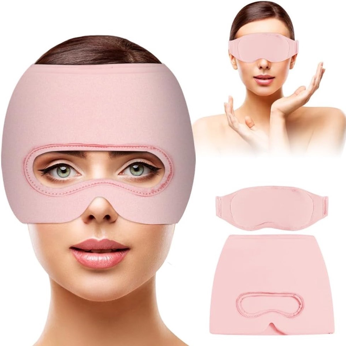 3-in-1 Hoofdpijnmasker met Verwijderbaar Oogmasker, Herbruikbaar Koelmasker voor Migraine, Stressverlichting en Ontspanning, Roze