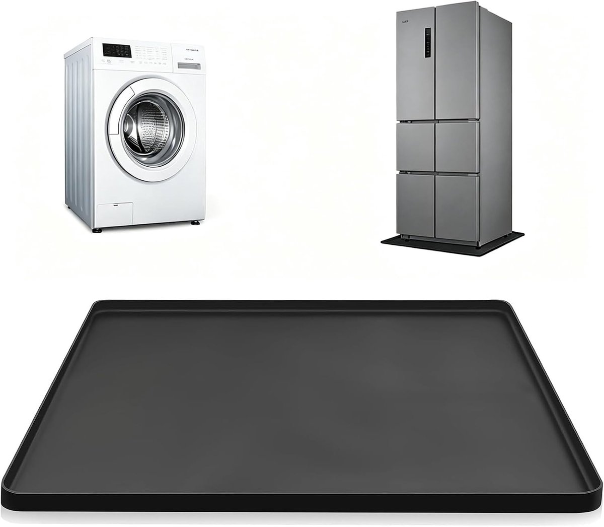 SnelShoppen - Kühlschrankmatten Silikon Antirutschmatte met Erhöhtem Rand 60cm - Bodenschutz, Afvalopvang, Keuken, Vrijstaand, Zwart, Wasmachine, Vaat