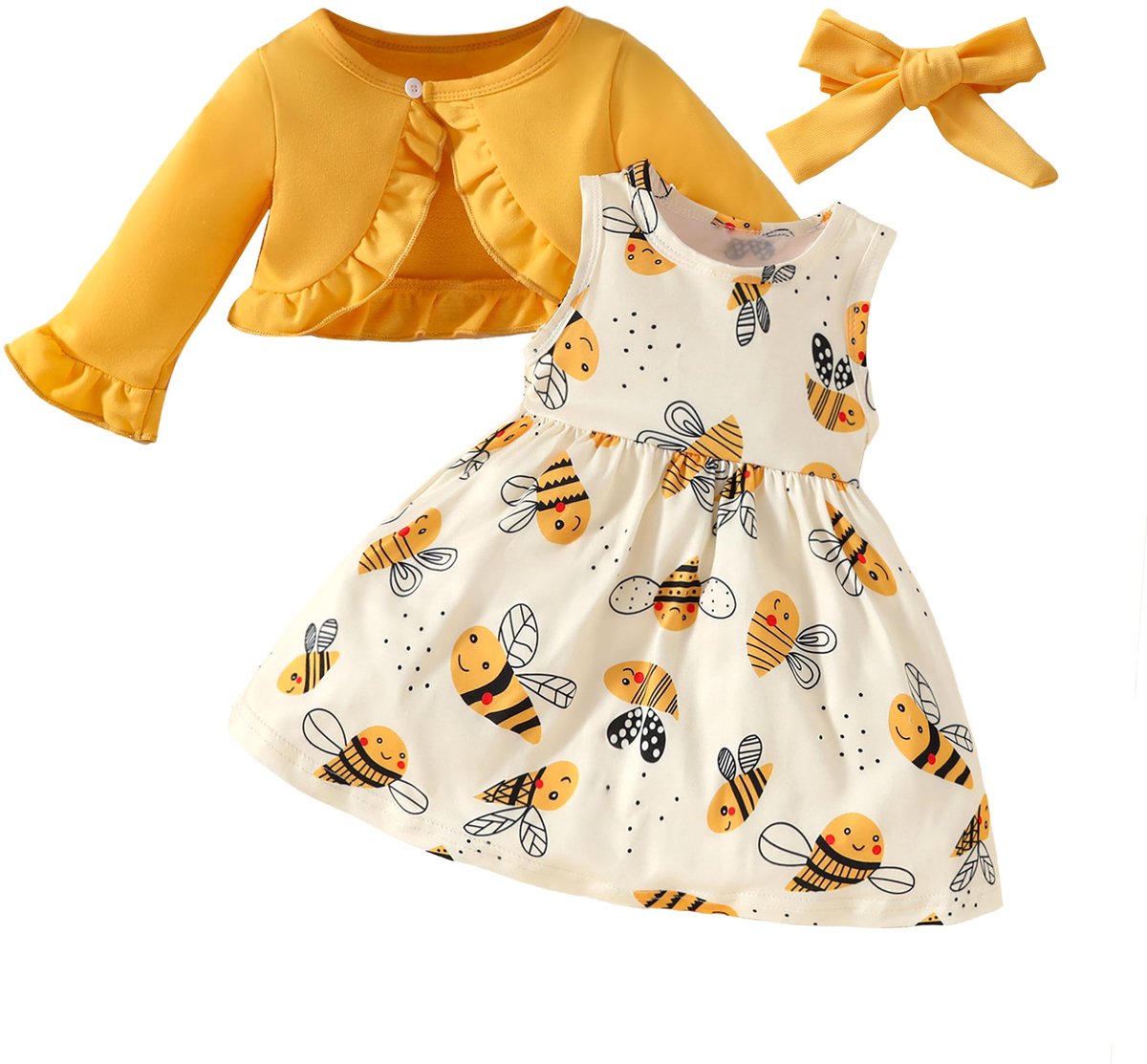 SnelShoppen - Baby Meisje Kleding Set 2 Stuks Mouwloze Jurken en Lange Mouwen Jassen voor Peuter Meisje Herfst Winter Geel 18-24 Maanden
