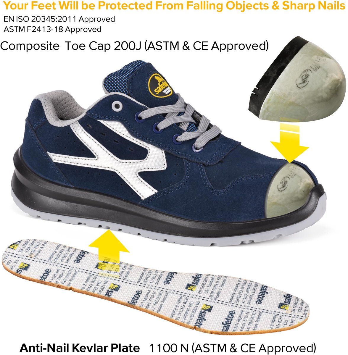 SnelShoppen - Veiligheidsschoenen Dames en Heren - L7328 S1P - Composiet - Lichtgewicht Antislip Werkschoenen - Leer Sneakers - Blauw - Maat 45 EU voo
