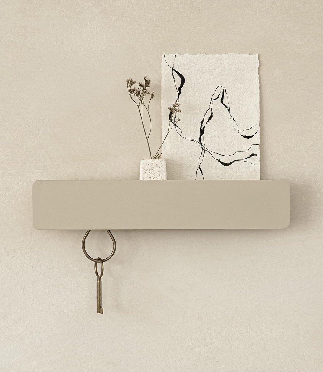 SnelShoppen - Sleutelkastje 'Kian' - Minimalistische Sleutelhouder Muur met Metalen Plankje - Modern Sleutelrek voor Gangmeubel - Taupe Zand - Handige