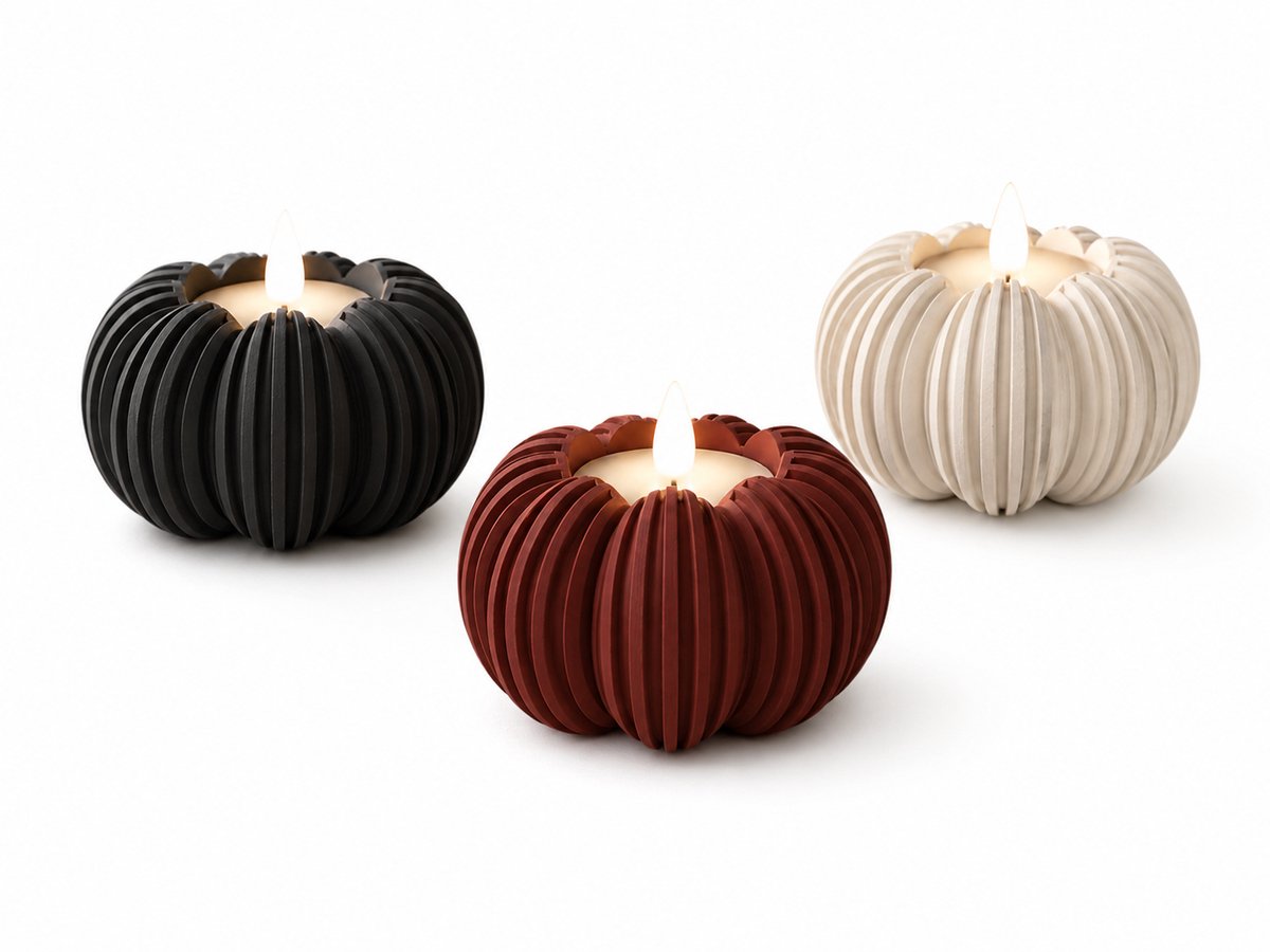 Moderne Pompoen Theelichthouder – 3D-Geprinte Herfstdecoratie