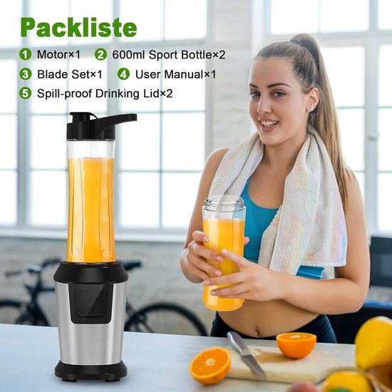 Mini Blender - Smoothie Maker - Gezond Mixen - Krachtige 500W Motor - 2x 600ml Flessen - Zilver van MINI — afbeelding 2