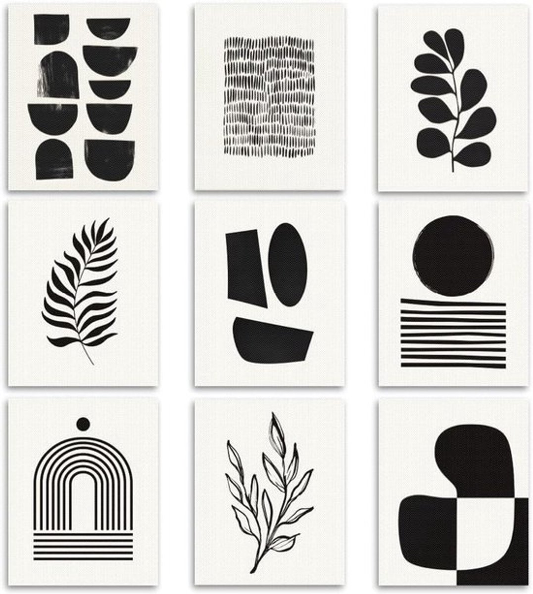 9-delige wanddecoratieset in Boheemse stijl zwart wit - Esthetische posters en canvas kunst voor woonkamer, slaapkamer en thuiskantoor, 25 x 20 cm