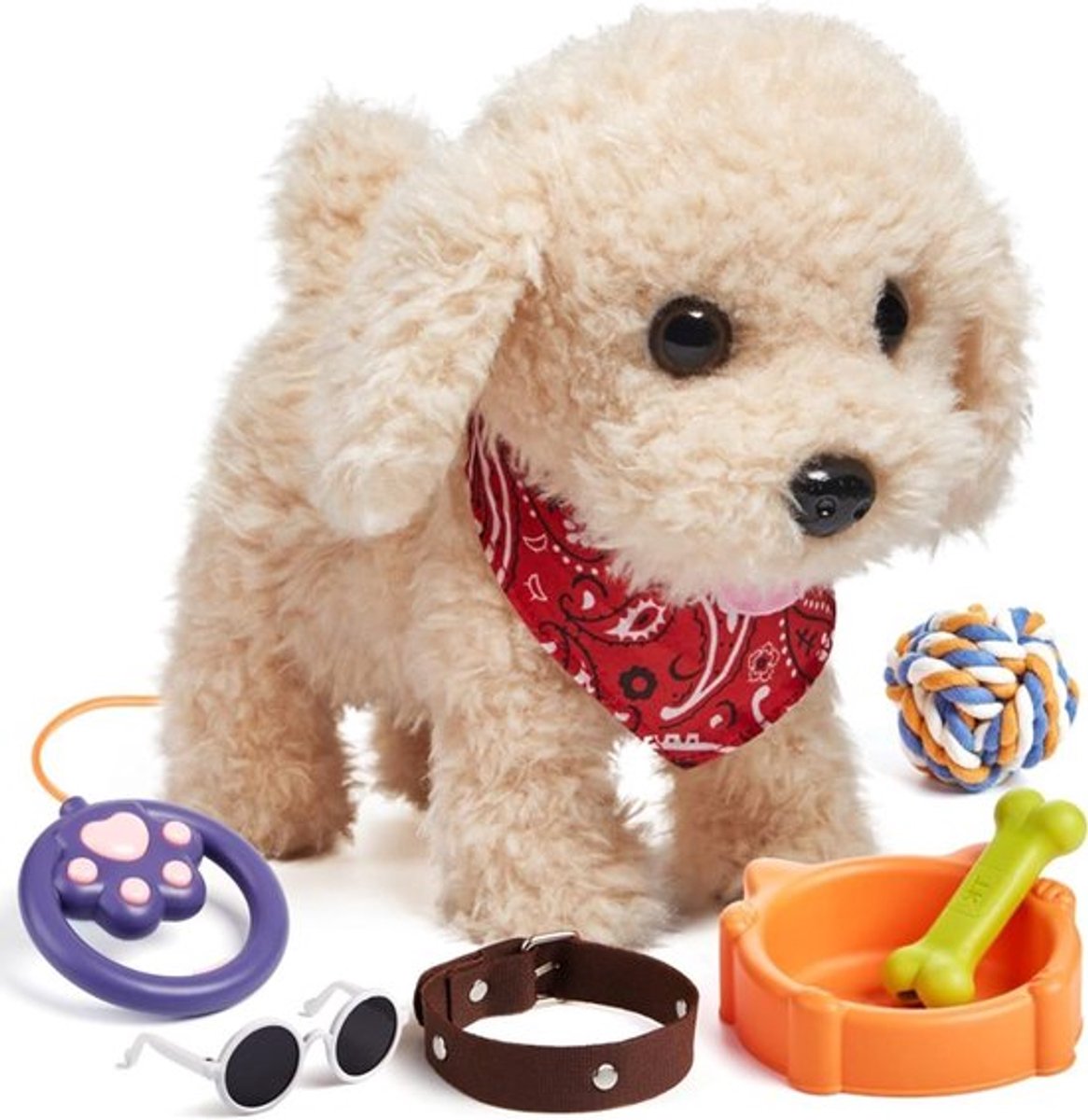 Interactieve pluche hond met afstandsbediening, realistisch hondenspeelgoed voor kinderen, loopt en blaft, perfect cadeau voor kinderen vanaf 3 jaar met accessoires