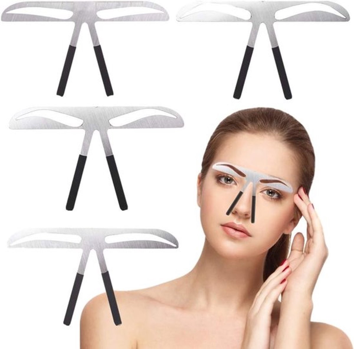 Set van 4 wenkbrauwstencils voor perfecte wenkbrauwen - Microblading-liniaal en positioneringstool voor tatoeage-make-up en de Gouden Ratio-techniek