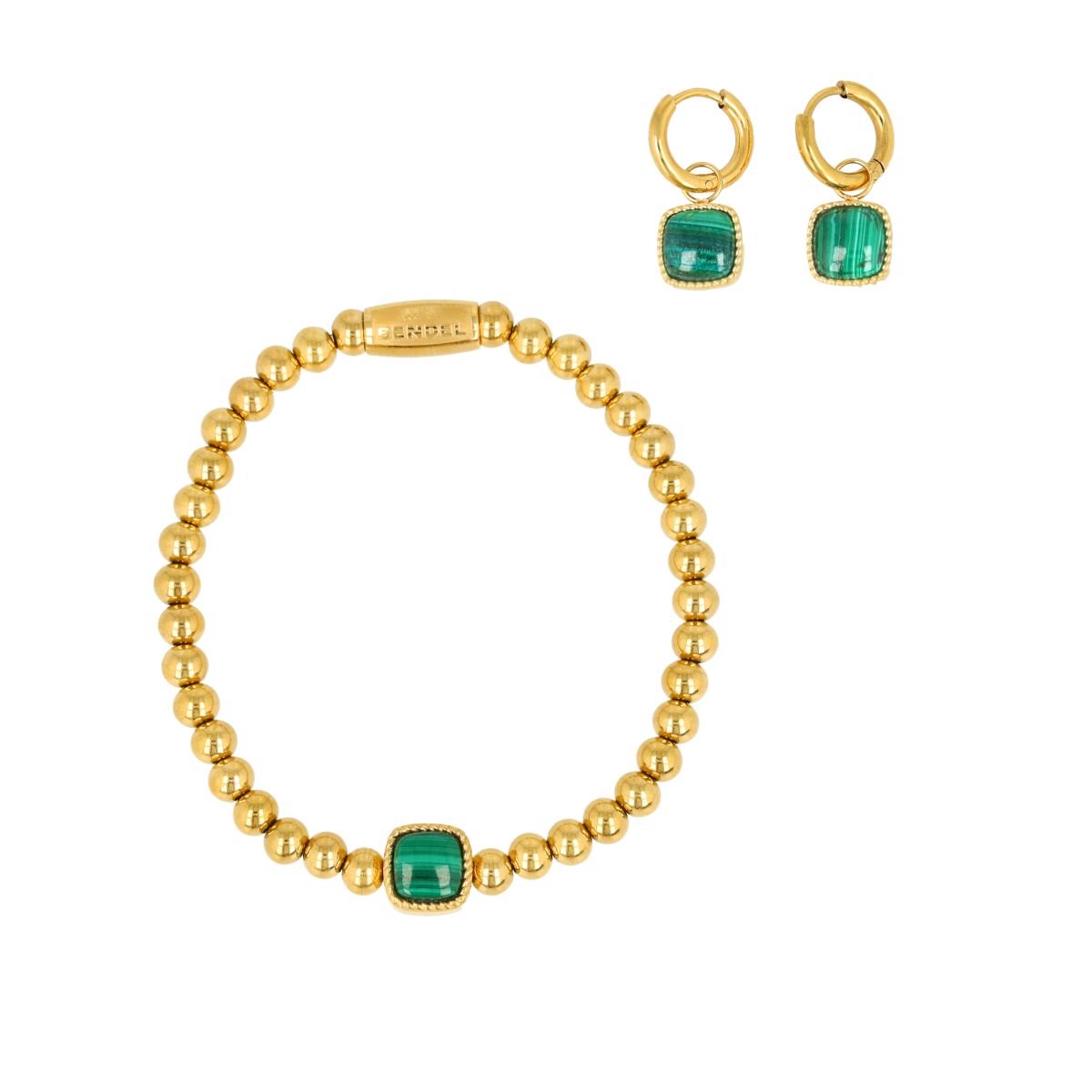 My Bendel - Sieraden Set Green Fluorite Goudkleurig - Echte Edelsteen - met Luxe Cadeauverpakking | Sieraden Voor Dames | Maat 16.00 Mm / Maat 50