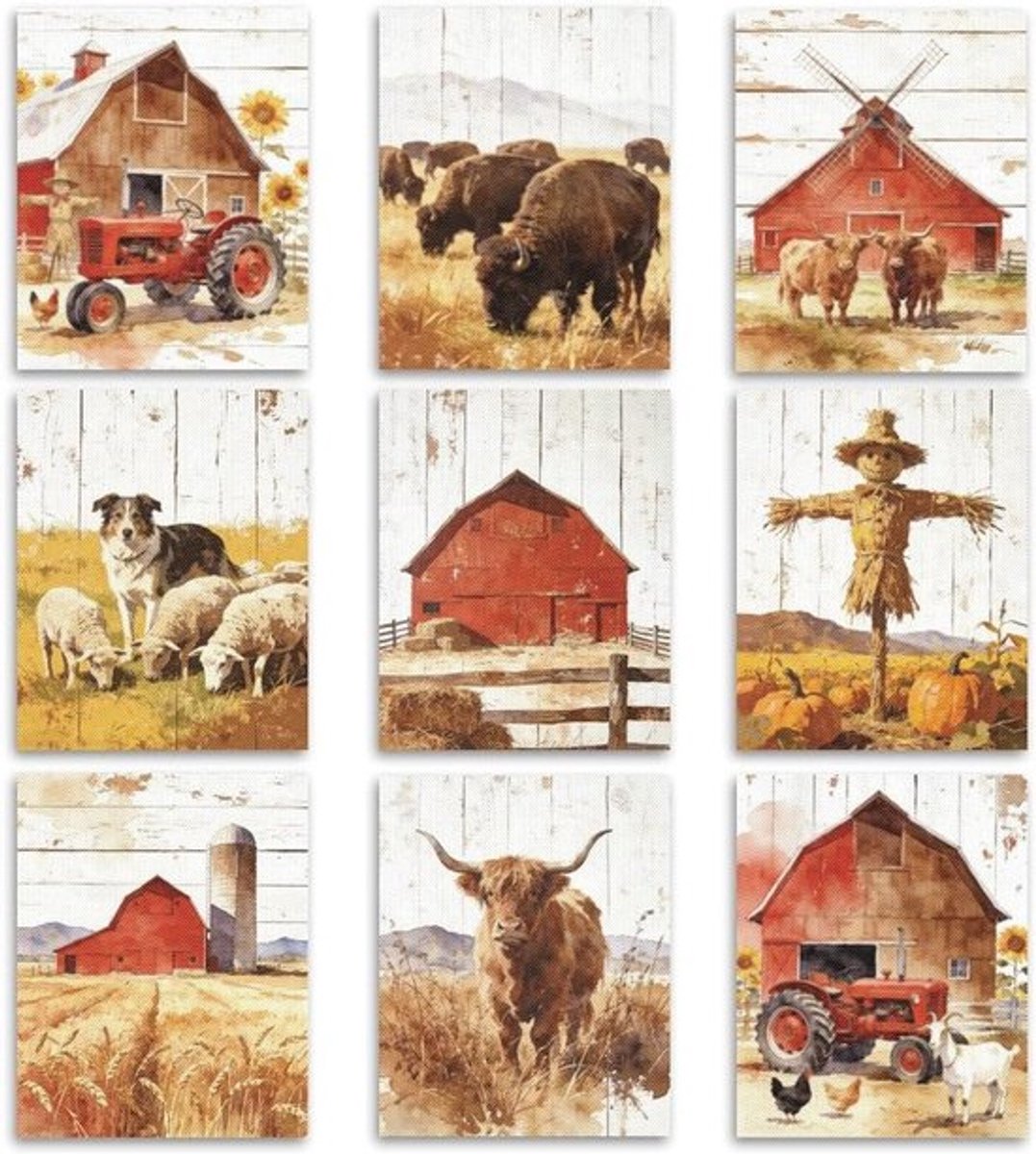 Landschap muurkunst decor set met 9 ongelijste posters en canvas prints voor esthetische wanddecoratie in woonkamer, slaapkamer en thuiskantoor - 25 x 20 cm