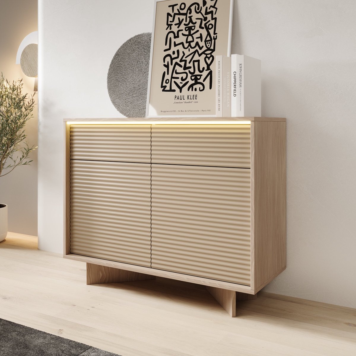 Meubella - Selvio - Dressoir - Cappuccino / Eikenpatroon - 104x40x84 cm