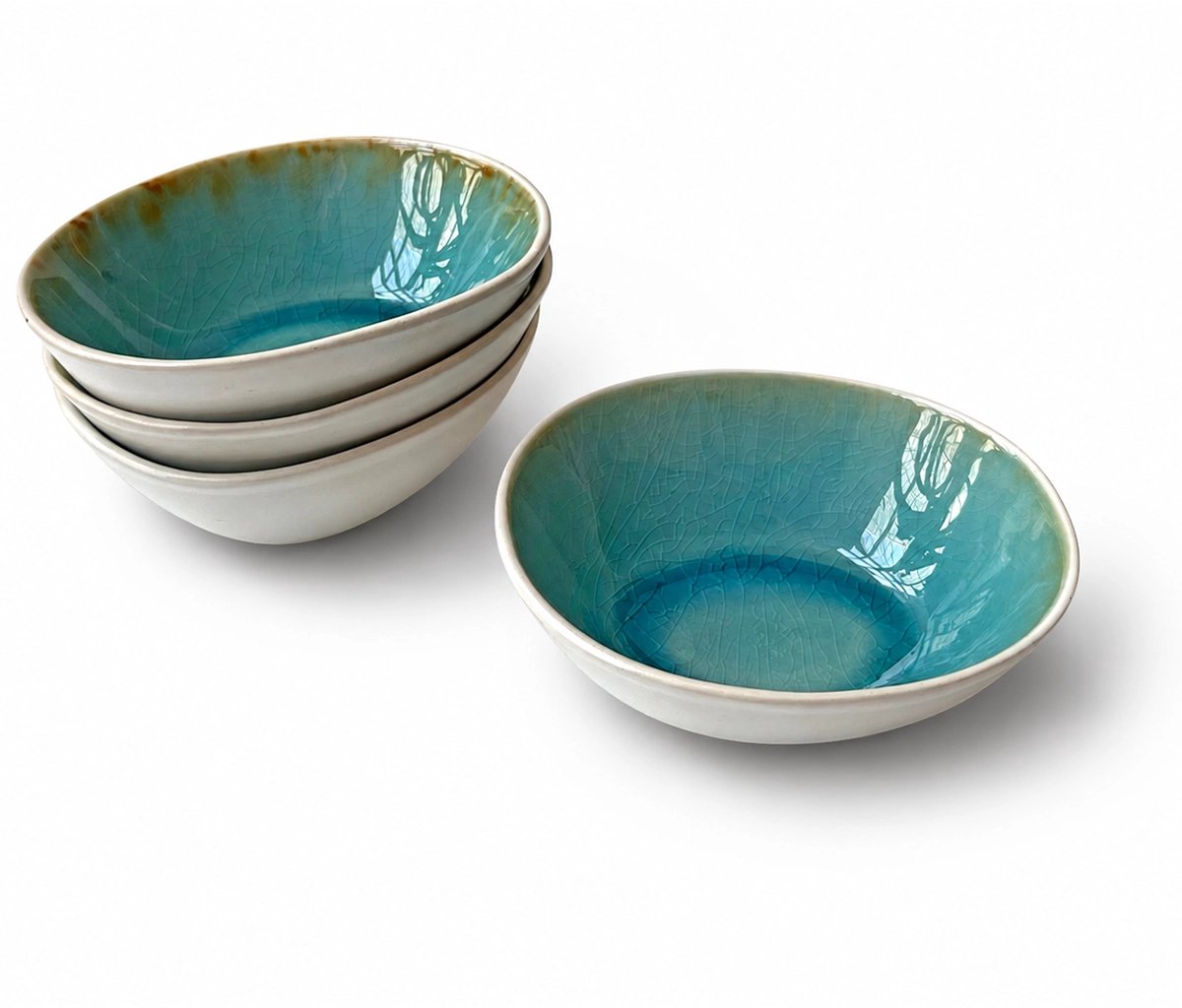 Lavandoux - Borrelschaaltjes - Crackle Glaze - Set van 4 - Turkoois