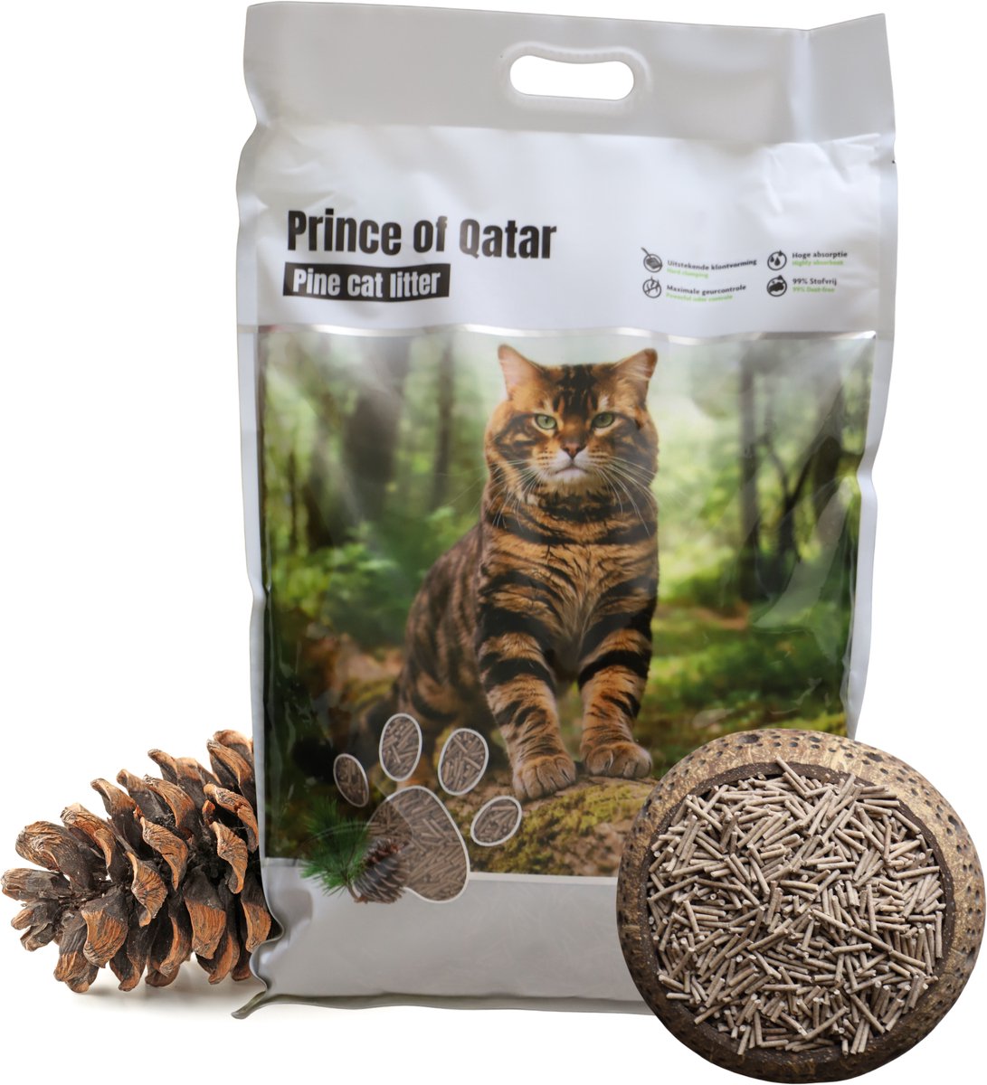 Cat Litter Prince of Qatar® | Forest Pine | Tofu/Pine kattenbakvulling (12l = 5kg) | Milieuvriendelijke & Biologisch afbreekbaar | Klontvormend