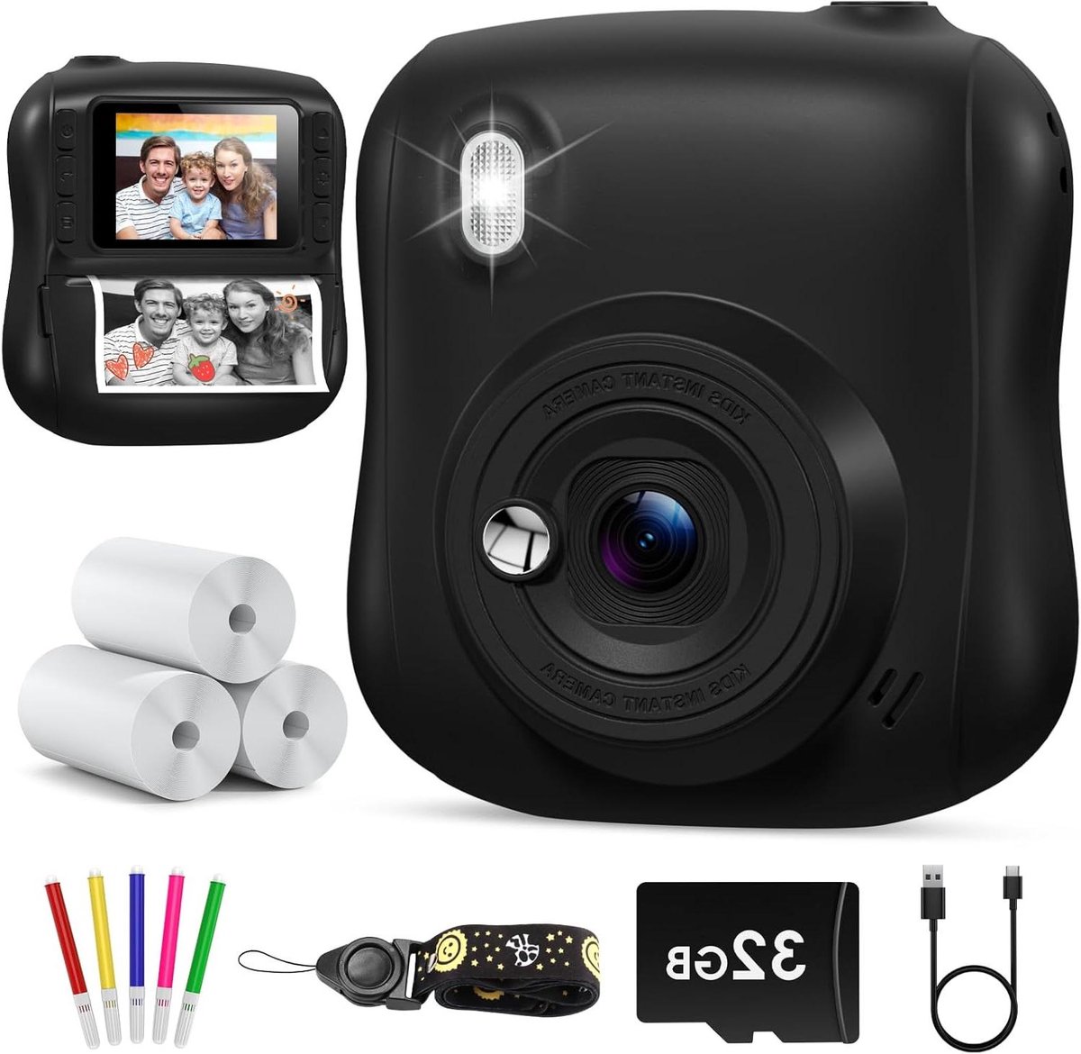Kinder Camera - Direct Foto - Herinneringen Vastleggen - Inclusief 32GB Kaart - 2 Inch Scherm - Zwart