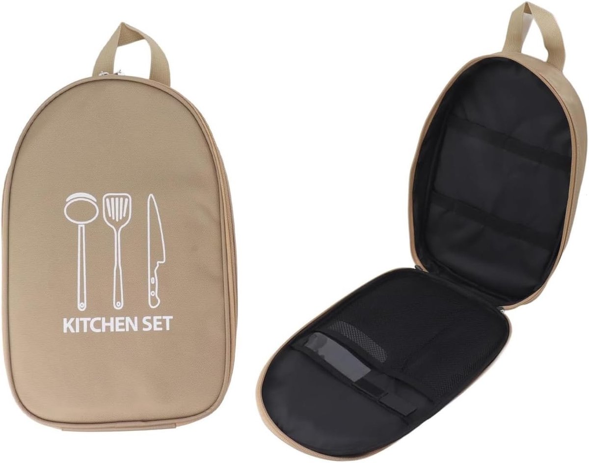 Draagbare Organizer voor Camping Kookgerei en Bestek - Ideaal voor Picknicks, Barbecues en Outdoor Activiteiten, Lege Tas in Khaki