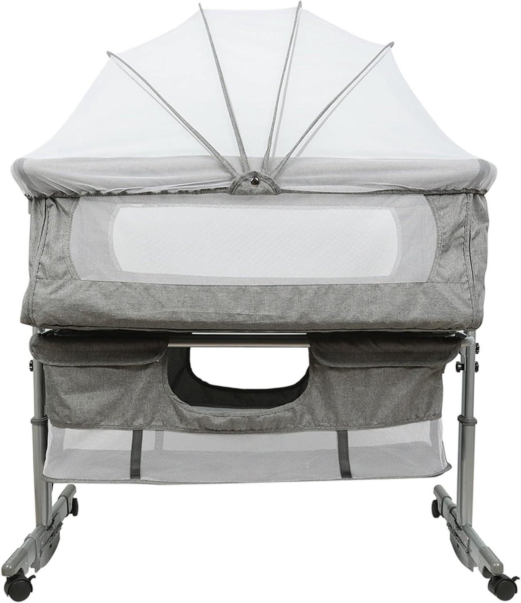 Babybed Sleeper - Kinderbedje met mand - Veilig slapen - 5 Hoogte standen - 92x58x70-90cm - Donkergrijs