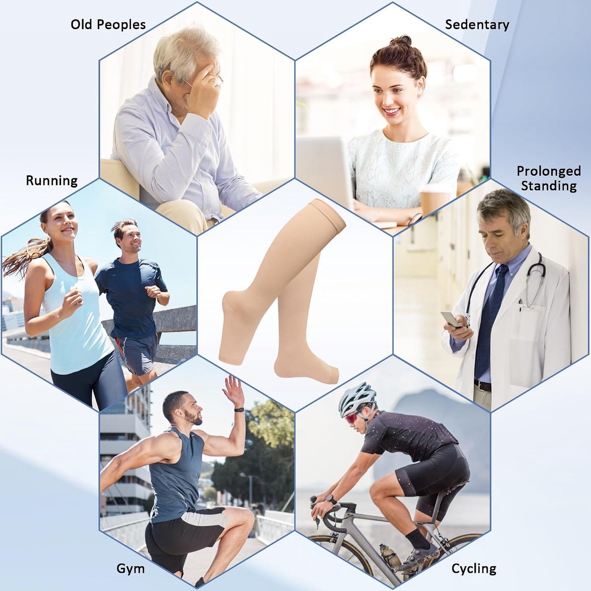 Dames Compressiekousen 23-32mmHg voor Ondersteuning bij Varices, Oedeem en Bloedcirculatie, Beige Kleur