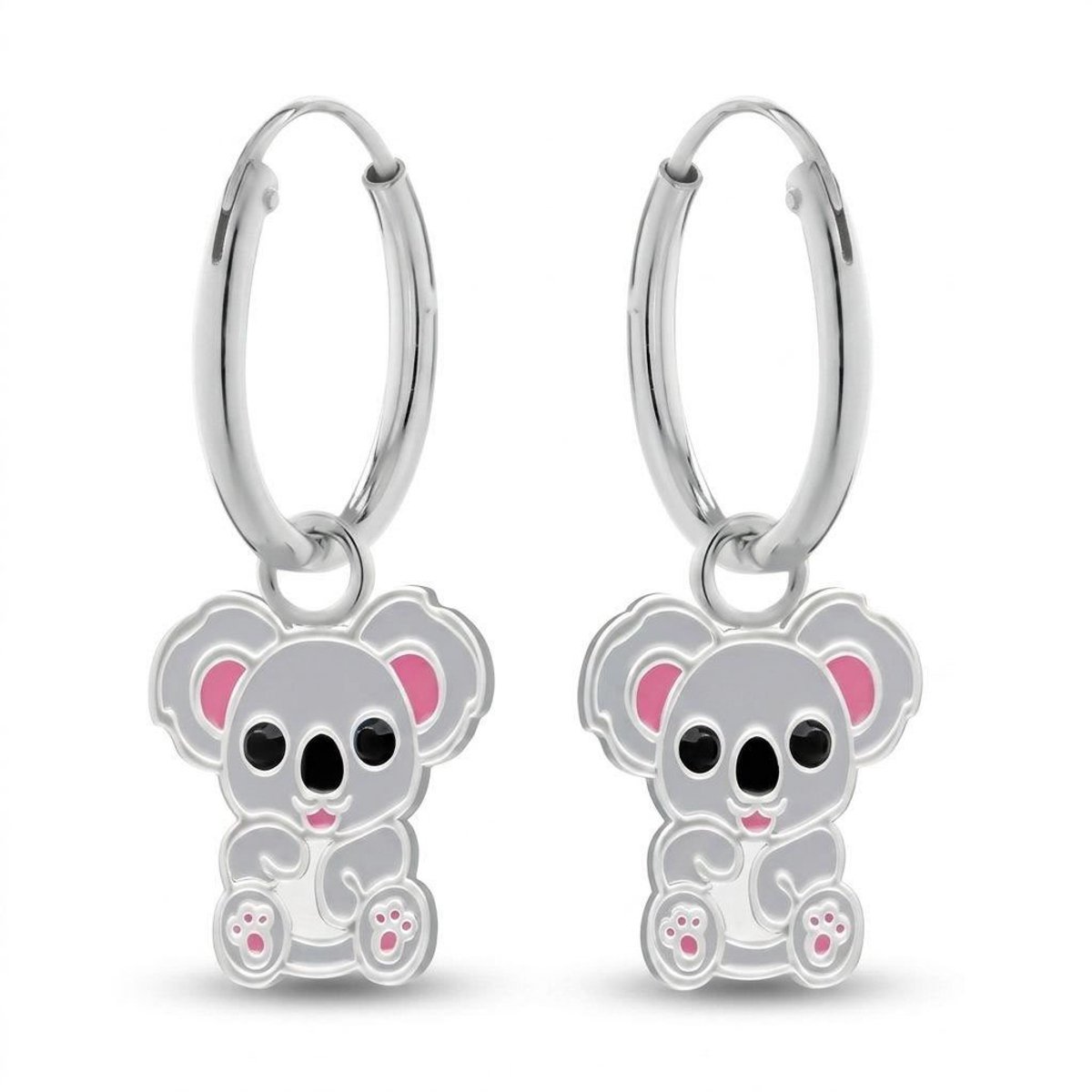 Meisjes Oorbellen Koala – Zilveren Oorringen 12mm – Kinder Oorbellen Cadeau