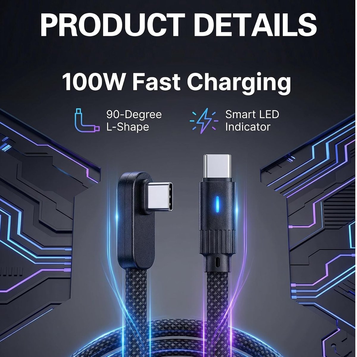 USB C Kabel 90 Graden Hoek, Plat Type-C Oplaadkabel voor Smartphones, Tablets en Laptops, 480Mbps Dataoverdracht