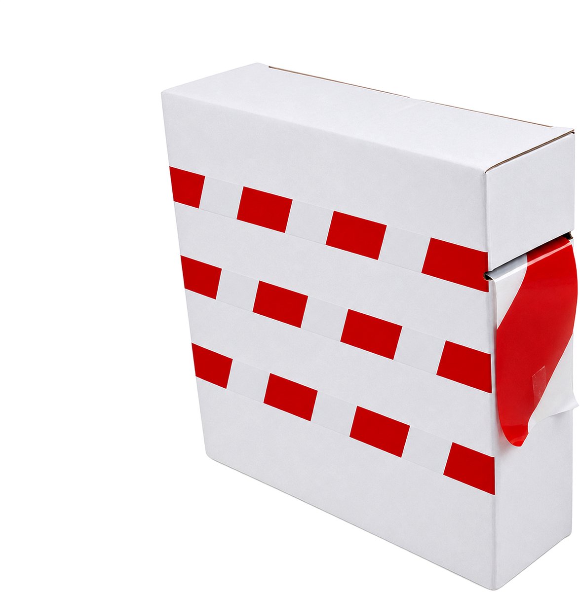 Inpakr Afzetlint Rood-Wit - 75 mm x 500 m - 80 micron Heavy Duty - LDPE - Dispenserdoos