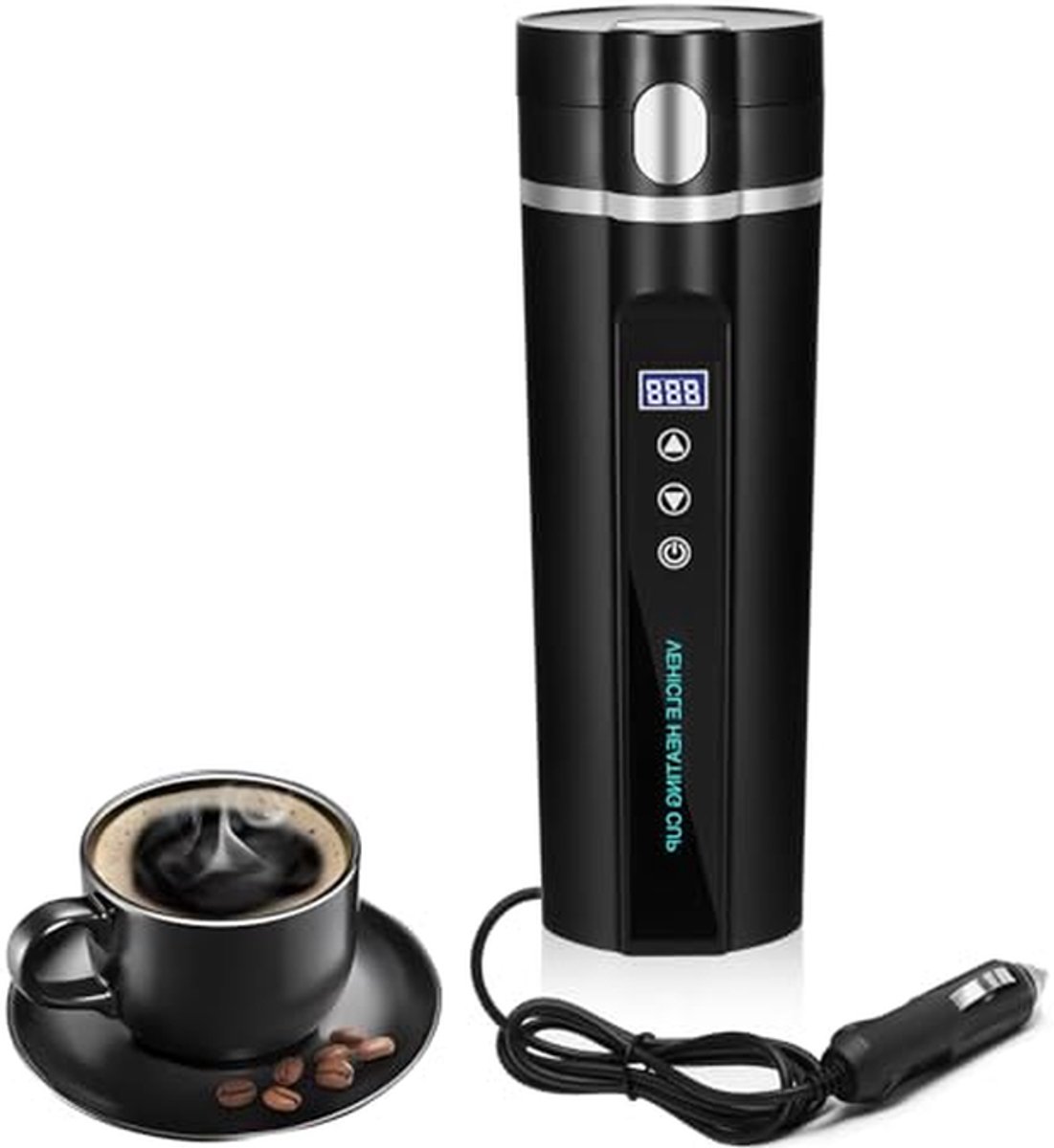 Elektrische Waterkoker - Verwarmde Cup - Reizen met Auto - Temperatuurregeling LCD - 450ml Capaciteit - Zwart