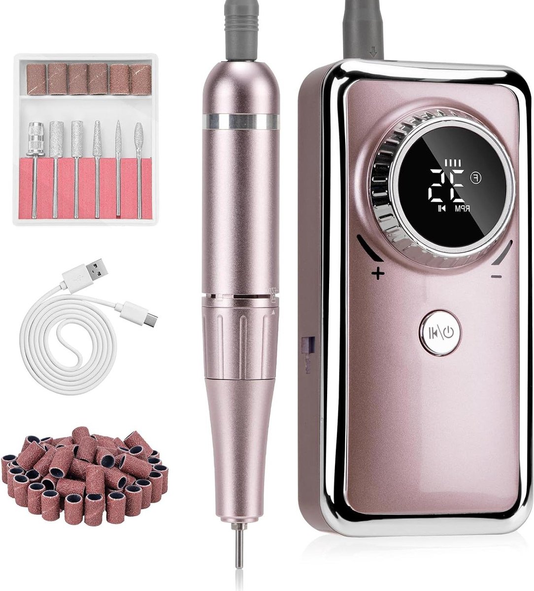 Oplaadbare Nagelboor - Elektrische Vijl - Nagelverzorging Thuis - 35000 RPM Instelbaar - LCD Scherm - Roze