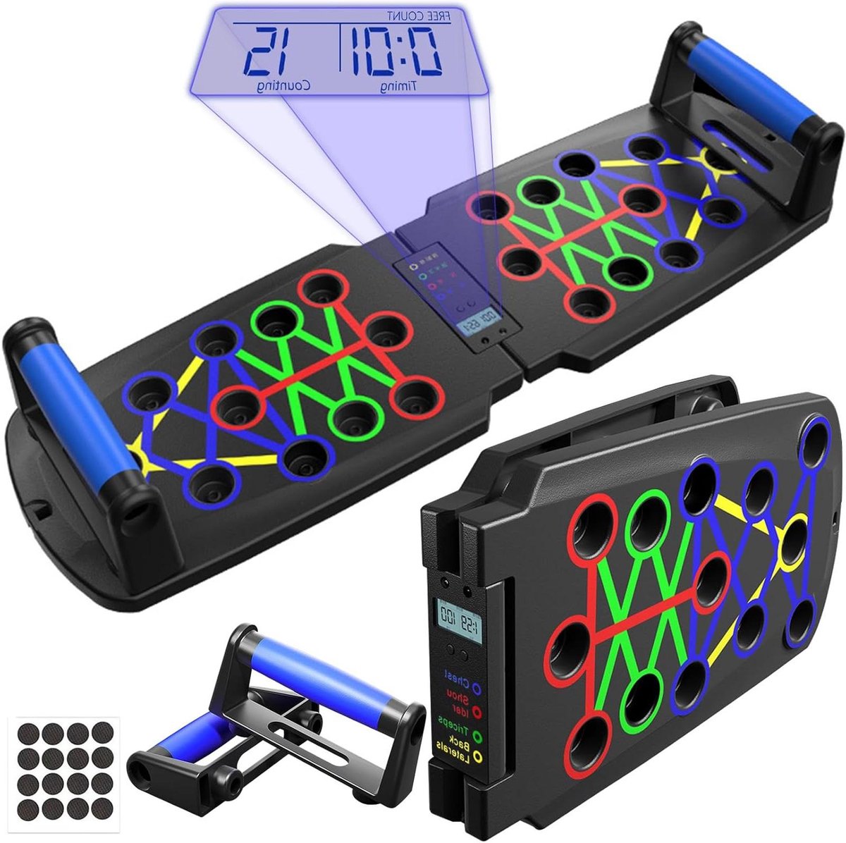 Push Up Board - Krachttraining Station - Spieropbouw Thuis - Multifunctioneel Kleur Gecodeerd - 63 x 19 cm - Zwart