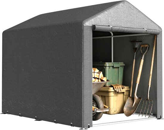 Tuinhuis met Schuin Dak – Gereedschapsschuur - Multifunctionele tuinhuis - Fietsschuur - 160 x 218 x 172 cm - Outdoor Tuinopslag - Voor Achtertuin, Terras en Grasveld - Weerbestendig - Grijs