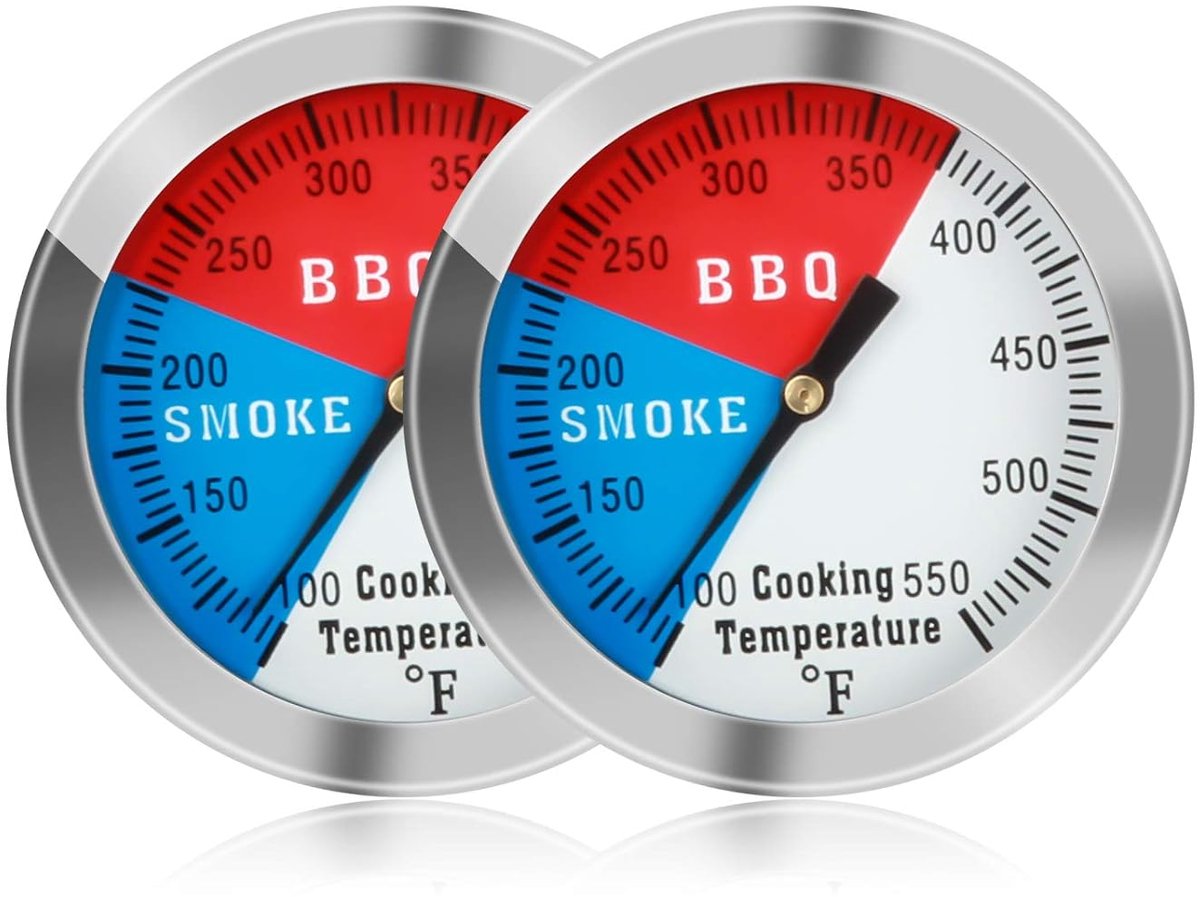 GrillthermoGeschikt voorer, 5 cm roestvrijstalen grill-/houtskooloven-/rookoventhermoGeschikt voorer, Geschikt voor Fahrenheit- en temperatuurindicator, Geschikt voor het bereiden van vlees (2 stuks)